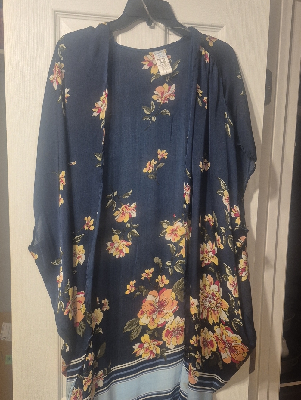 Time and Tru Navy Floral Open-Front Kimono